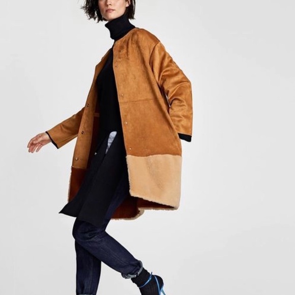 Zara Retro Faux Suede Faux Fur Jacket - Picture 2 of 13